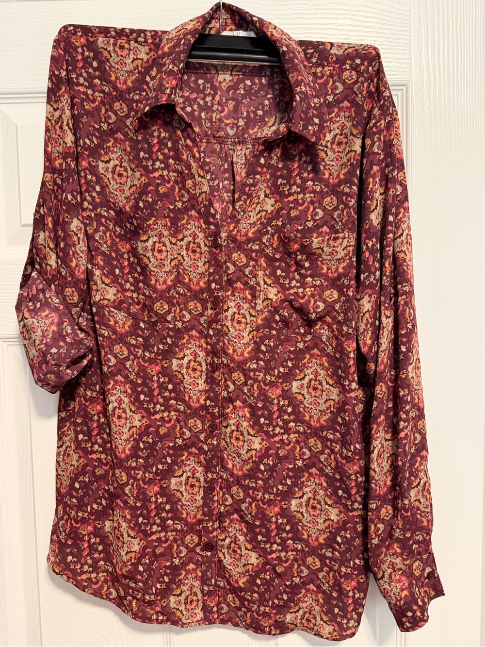 Maurices Burgundy Floral Medallion Button-Down Shirt